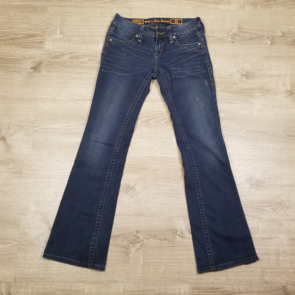 Rock Revival Kacy Bootcut Denim Dark Wash Jeans Mid Rise Womens 27Wx30L